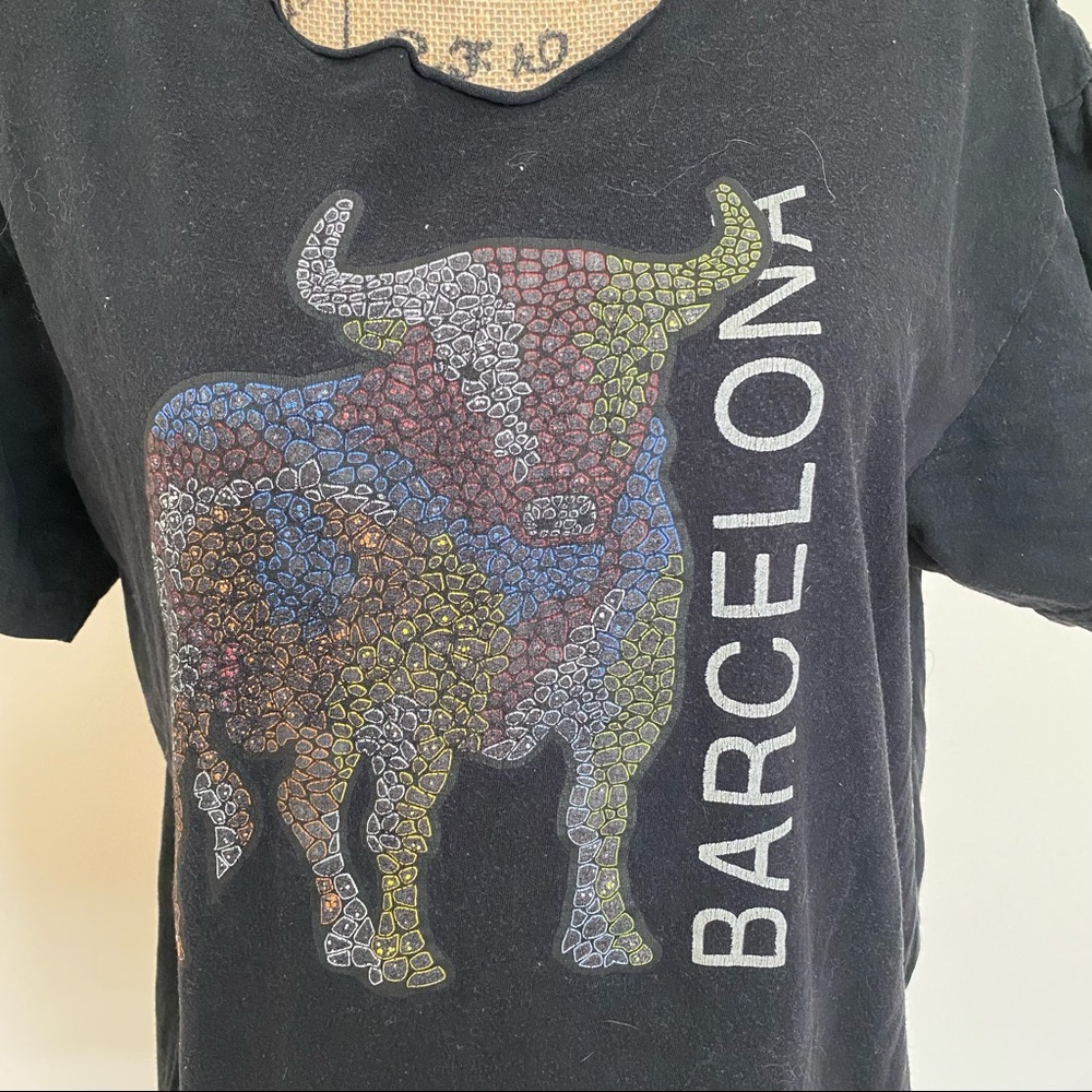 Barcelona Distressed Black Tee Shirt